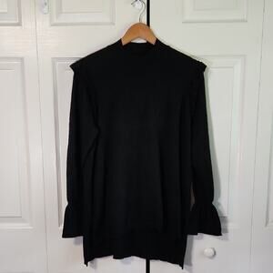 Elle Womens Classic Black Knit Sweater Size LG Ruffles Bell Cuff Preppy Academia
